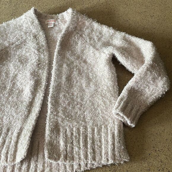 Girls Cat & Jack light pink and silver fuzzy open front cardigan sweater - Picture 3 of 14